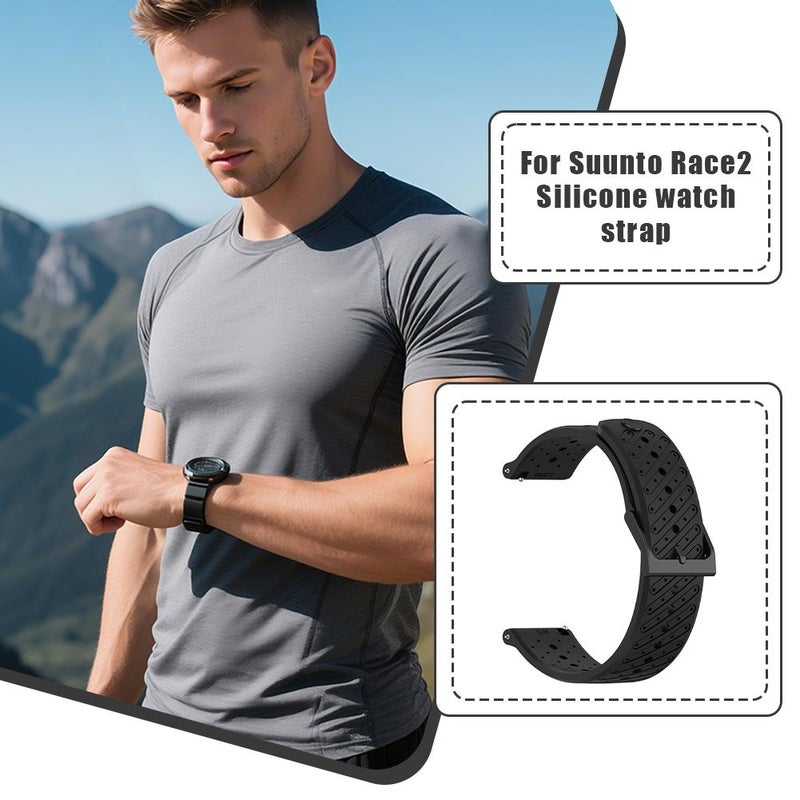 سوار بديل لساعة Suunto - حزام ساعة سيليكون مقاس 22 مم متوافق مع Suunto Race2 Run وRaceS وRace وVertical و9 PeakPro و9 Peak و5 Peak (أبيض وأسود) - Image 3